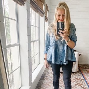 We the free tiered ruffle chambray shirt